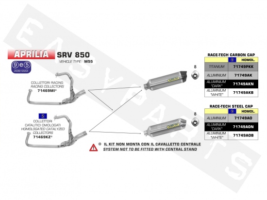 Silencieux ARROW Race-Tech Alu.Dark Aprilia SRV 850i E3 2012-2016